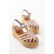 Resim 684-02 Bej Ortopedik Hakiki Deri Dolgu Kadın Sandalet Siyah 