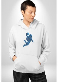 Resim Basketbol Mars Uzay Smaçı Kadın Erkek Beyaz Kapüşonlu Sweatshirt Hoodie Beyaz 