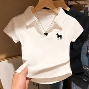 Resim Kadınların Günlük Yün Koroşu Üstü - Kısa Kollu, Yaka, Beyaz Siyah Geometrik Tasarım, Hafif Polyester Karışımı, Bahar, Yaz ve Sonbahar için Mükemmel, Bahar Yaz Üstü | Oyuncak Baskılı Üst | Hafif Üst 