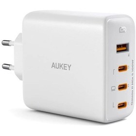 Resim Aukey Pa-b7s-wh 100w Dört Bağlantı Noktalı Pd Gan Duvar Şarj Cihazı 