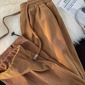 Resim Kadın Vintage Düz Bacaklı Jogger - Gevşek Fit, Bej Sweatpants ile Bağcıklı Bel, Bahar/Sonbahar için Rahat ve Konforlu, Casual Giyim Pantolon|Vintage Stil Pantolon|Poliester Kumaş 