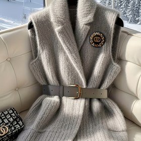 Resim Kadınlar İçin Fransız Tarzı Şık Kışlık Mont - Yumuşak Akrilik Beli Sıkılaştırıcı Askılı Hırka, Stand Yakalı ve Şık Katmanlama için Hafif Sonbahar/Kış Dış Giyim 