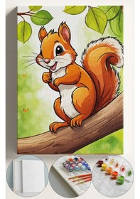 Resim Çocuk Sayılarla Boyama Numaralı Tuval Seti Fırça Boya Dahil 40x50 Cm Bebek Sincap 