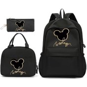 Resim Meridiangoods Üç Parçalı Okul Çantası Seti Disney Mickey Ve Minnie Siyah Sırt Çantası Kampüs Kitaplar Kırtasiye Siyah 