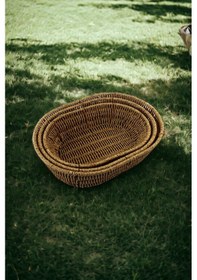 Resim 3 Lü Rattan Plastik Sepet, Ekmeklik , Meyve Sepeti Oval 3 Boy 3716 