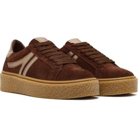 Resim Derimod Kadın Kahverengi Bağcıklı Kalın Tabanlı Süet Deri Sneaker 25AFD511110 