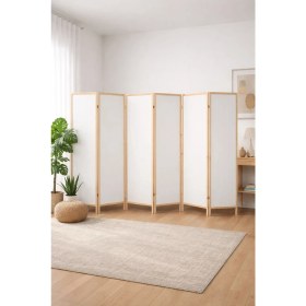 Resim 6 Kanatlı 45 ×175 cm Katlanabilir Modern Beyaz Desenli Ahşap Seperatör Paravan Mdf 