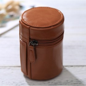 Resim Dslr Kamera Lensi İçin Küçük Lens Kılıfı Fermuarlı Pu Deri Kılıf Kutusu, Boyut: 11x8x8cm Kahverengi 