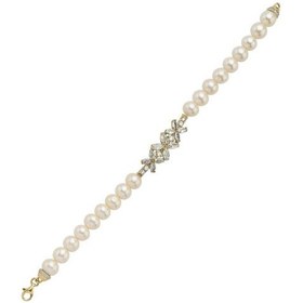 Resim 7,5 Mm Çiçek Tasarımlı Zirkon Taşlı Doğal İnci Kadın Bileklik 19 Cm / Rose Gümüş 