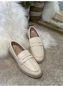 Resim Günlük Kadın Düz Loafer Klasik Desenli Taban Zincirli Oval Burunlu Makosen Sade Şık Ayakkabı 130 Bej 