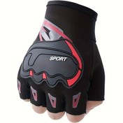 Resim Erkekler için Dağ Bisikleti Yarım Parmak Eldivenleri - Nefes Alabilir Mesh & Sentetik Suni Deri, Ergonomik Uyumlu Güçlendirilmiş Tutuş, Tüm Sezonlar İçin Outdoor Spor Eldivenleri (Siyah/Kırmızı), Hava Akışını Artırıcı Tasarım, Dayanıklı Malzeme, Aktif Yaşam Tarzı 