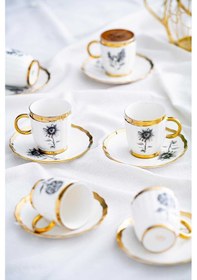 Resim Acar Melody 6 Kişilik Porselen Kahve Fincanı Takımı 90 Ml 5142 Gold Model-2 Beyaz - Altın 