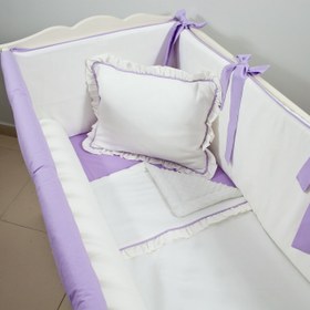 Resim Ekru - Lila Full Bebek Uyku Seti - Sosis Bumper / 75x115 