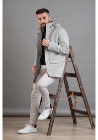 Resim Sir Kapşonlu Fermuar Kapamalı Regular Fit Erkek Kaşe Kaban 