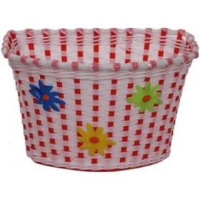 Resim Bisiklet Hasır Örgü Çocuk Ön Sepeti Pembe - Beyaz - Mavi Pembe Beyaz 