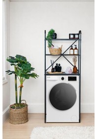 Resim Metal 3 Raflı Banyo Rafı Çamaşır Makinesi Üstü Dekoratif Raf Siyah 