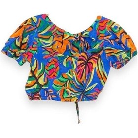 Resim Kız Çocuk Desenli Crop Bluz-13759-mavi Mavi 