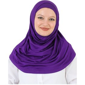 Resim İki Parça Hazır Giyim Boyunluklu Başörtüsü Şal Hazır Eşarp Viskon - Mor Mor 