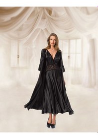 Resim Mh Moony Homewears Siyah Saten Lüks Uzun Gecelik Sabahlık Çeyiz Seti Siyah 