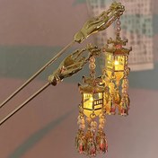 Resim Şık Çin Hanfu Püsküllü Saç Tokaları - Altın Alaşım, Prom ve Özel Günler için Asılı Şanslar ile Aydınlatılmış Saç Çubukları, Çin Hanfu 