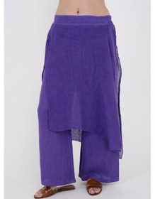 Resim Bohem Stil İtalyan Ham Keten Pantolon Etek-8747 Mor 