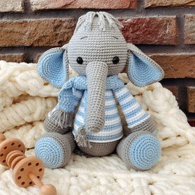 Resim Amigurumi Çizgili Fil Oyuncak - Gri-Mavi 