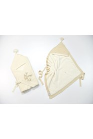 Resim xomini Doğal El Yapımı Bej Renk Ana Kucağı Kundak Battaniye 