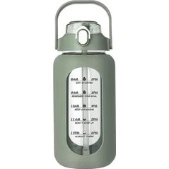 Resim Oein 2024 Yeni 946ML/1656ML/1892ML Silikon Saman Kılıf ve Zaman Markalı Cam Şişe Ev Ofisi Gym Cam Suyu Bottlecacity32OZ 9.4X9.4X25CMYeşil (Yurt Dışından) 