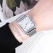 Resim Hanyang Gümüş Beyaz Set Lüks Bilezik Izle Kadınlar Bayanlar Için Gül Altın Kare Kuvars Izle Minimalist Analog Kuvars Kadın Elbise Izle Relogio Mujer (Yurt Dışından) 