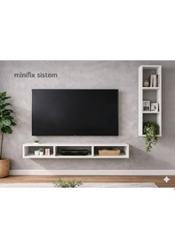 Resim Dekoratif Duvar Rafı - Tv Ünitesi 2 Parçalı Beyaz 150x90 Beyaz 