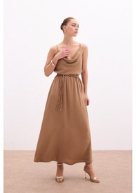 Resim Sateen Kemerli Uzun Etek - Vizon-136083 Vizon 