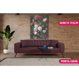 Resim Ralve Yataklı Kanepe Keten Bordo Kazayağı 