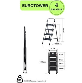 Resim Eurotower 4 Basamak Özel Tasarım Geniş Basamaklı Siyah Merdiven 3+1 