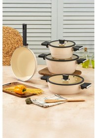 Resim Polochef Seramik Tencere Seti 7 Parça Krem Bej 