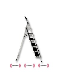 Resim Çelik 6 Basamaklı Geniş Basamak Ev - Ofis Tipi Merdiven - Tutacaklı 