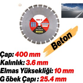 Resim Badem10 Beton Kesme Testeresi Elmas Testere Bıçağı Kesim Beton Keser Bıçak 400 mm 