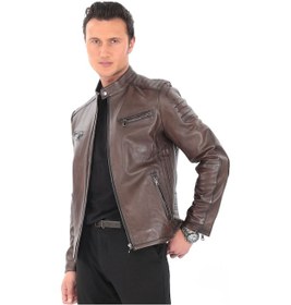 Resim Newzaya Hakiki Deri Erkek Ceket Klasik Şıklıkla Buluşan Modern Stil Kahverengi 