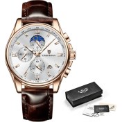 Resim Hanyang Gül Altın Beyaz Lıge Moda Erkekler Kuvars Saatler Marka Lüks Erkek Takvimli Saat Chronograph Spor Erkek Kol Saati Erkekler Için Relogio Masculino (Yurt Dışından) 