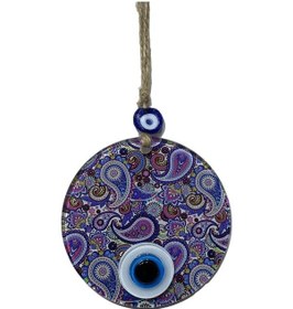 Resim Mandala Desen Mavi Mor Nazar Boncuklu Füzyon Cam El İşçiliği 12 Cm Duvar Süsü Nazarlık Hediyelik Eşya 