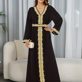 Resim Arab Uzun Elbise Yeni Tarz Şık Orta Doğu Kaftanı Seyahat ve Parti Kıyafetleri Lüks Kadın Gecelik 