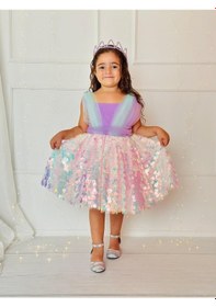 Resim H L Y Karol Tasarım Lila Pullu Prenses Kız Bebek Elbise,doğum Günü Elbise,fotoğraf Çekim Elbise,0-12 Yaş Uygun Lila 