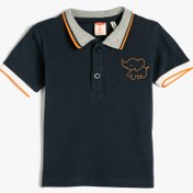Resim Erkek Bebek Polo Yaka Tişört Kısa Kollu Çizgili İşleme Detaylı Pamuklu 