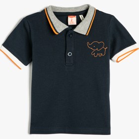 Resim Erkek Bebek Polo Yaka Tişört Kısa Kollu Çizgili İşleme Detaylı Pamuklu 