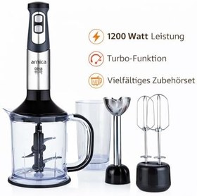 Resim arnica GH21592 Diva Trend El Blender Seti, 1200W, 1.2 L Hazne, Paslanmaz Çelik Bıçak, Gümüş 