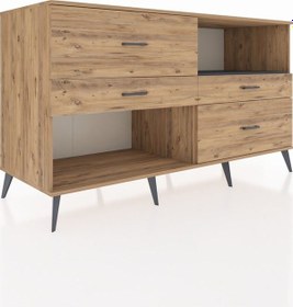 Resim Kronos Konsol Tek Raflı 4 Çekmeceli 176x59x99 Çam-antrasit/çam Çam-antrasit/çam 
