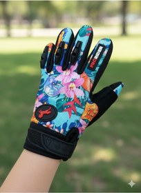 Resim Çocuk Motosiklet & Bisiklet Eldiveni Çiçek Desenli - Güvenli Sürüş Için 