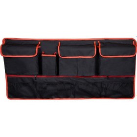Resim Araba Bagajı Organizasyon Çantası, Koltuk Arka Yüzey Depolama Aleti, Çok Fonksiyonlu Oxford Kumaş Askı Torbası Siyah-kırmızı 
