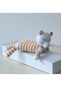 Resim Amigurumi Örgü Oyuncak Uyuyan Kedi Sarı 