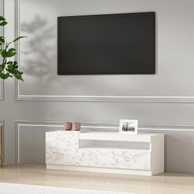 Resim T008 Arya Işıklı Tv Sehpası Sol Modül Orma Mermer-Beyaz 