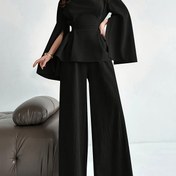 Resim 2 adet Kadın Düz Renk Bağlı Uzun Kollu Gömlek Üst ve Pantolon Şık İşlik Takımı, Bölünmüş Kollu Gömlek + Pantolon Seti, Şık/İşlik/Kasual/İş/Vakasyon/Ofis Giyim, Sonbahar Kadın Kıyafeti Ofis İşlik Klasik İki Parça Takım 